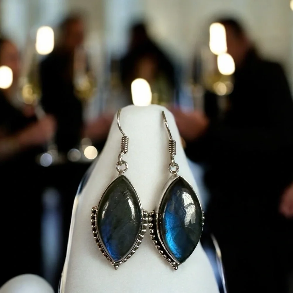 Natural Labradorite 925 Sterling Silver Earrings
